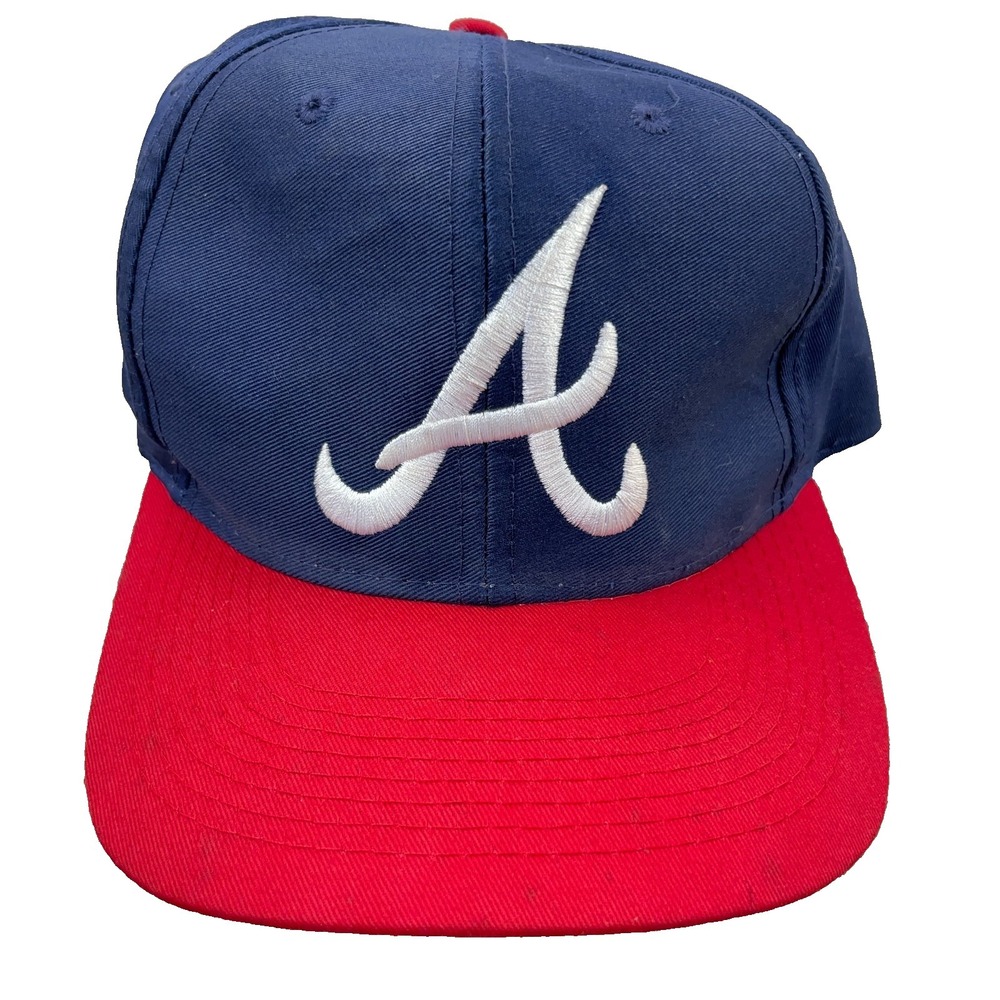 Vintage Atlanta Braves Snapback Hat Cap Blue Red White Plain Logo 7 90s Y2K *